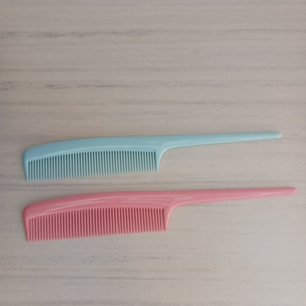 Vintage Teaser Plastic Hair Styling Combs Set Pink Blue